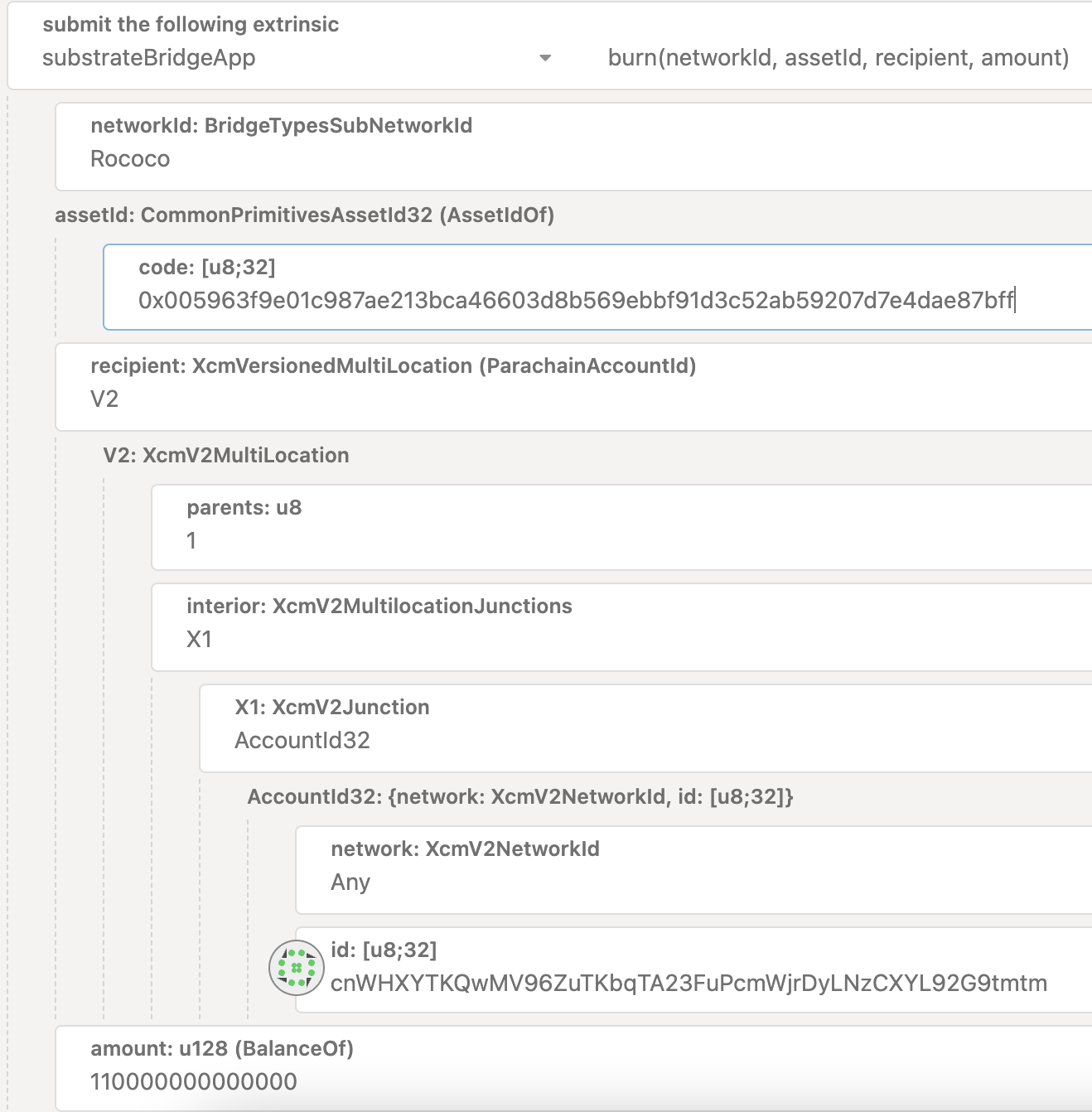 Image: Example of transferring ROC to the Rococo relay chain